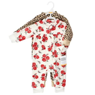 Hudson Baby Infant Girl Plush Jumpsuits, Red Rose Leopard 1 Hudson Baby Infant Girl Plush Jumpsuits, Red Rose Leopard
