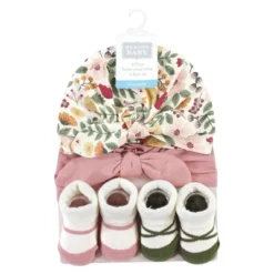 Hudson Baby Infant Girl Turban And Socks Set, Fall Botanical, One Size