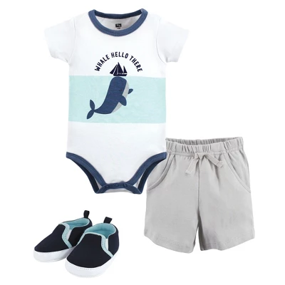 Hudson Baby Infant Boy Cotton Bodysuit, Shorts And Shoe Set, Underwater Whale 8 Hudson Baby Infant Boy Cotton Bodysuit, Shorts And Shoe Set, Underwater Whale - Image 8
