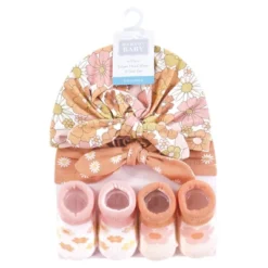 Hudson Baby Infant Girls Turban And Socks Set, Peace Love And Flowers, One Size