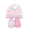 Hudson Baby Infant Girl Cotton Cap And Scratch Mitten Set, Blue Pink Floral, 0-6 Months