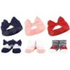 Hudson Baby Infant Girl 12Pc Headband And Socks Giftset, Red Blue Bows, One Size