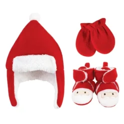 Hudson Baby 6Pc Trapper Hat, Mitten And Bootie Set, Santa Red Elf