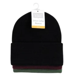 Hudson Baby Family Knit Cuffed Beanie 3pk, Green Burgundy