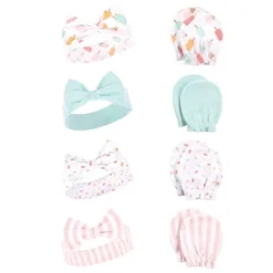 Hudson Baby Infant Girl 16Pc Headband And Scratch Mitten Set, Ice Cream, 0-6 Months