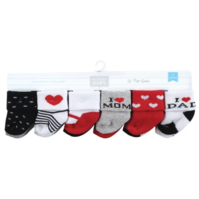 Hudson Baby Infant Girl Cotton Rich Newborn And Terry Socks, Mom And Dad Girl Red Black 1 Hudson Baby Infant Girl Cotton Rich Newborn And Terry Socks, Mom And Dad Girl Red Black