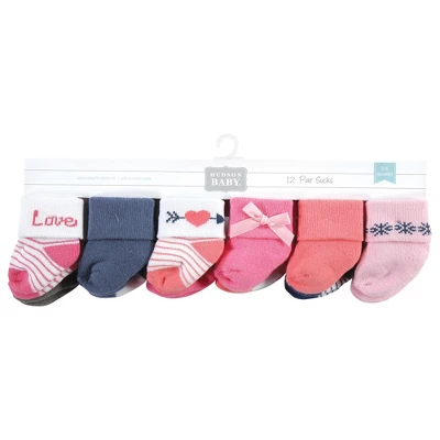 Hudson Baby Infant Girl Cotton Rich Newborn And Terry Socks, Love 12-Pack 1 Hudson Baby Infant Girl Cotton Rich Newborn And Terry Socks, Love 12-Pack