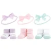 Hudson Baby Infant Girl 12Pc Headband And Socks Giftset, Purple Mint Rainbow, One Size