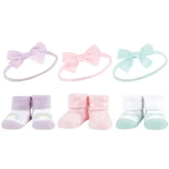 Hudson Baby Infant Girl 12Pc Headband And Socks Giftset, Purple Mint Rainbow, One Size