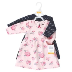 Hudson Baby Infant Girl Cotton Dresses, Pink And Navy Floral