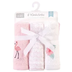 Hudson Baby Infant Girl Super Soft Cotton Washcloths, Flamingo, One Size