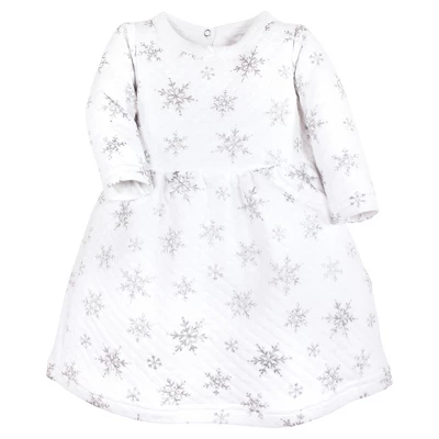 Hudson Baby Toddler Girl Quilted Cotton Dress And Leggings, Silver Snowflakes 2 Hudson Baby Toddler Girl Quilted Cotton Dress And Leggings, Silver Snowflakes - Image 2