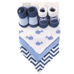 Hudson Baby Infant Boy Cotton Bib And Sock Set 5pk, Whale, One Size