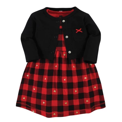 Hudson Baby Baby Girls Cotton Dress And Cardigan Set, Gold Heart Buffalo Plaid 10 Hudson Baby Baby Girls Cotton Dress And Cardigan Set, Gold Heart Buffalo Plaid - Image 10