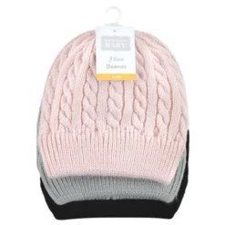 Hudson Baby Family Knitted Caps 3pk, Pink Black