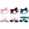 Hudson Baby Infant Girl 12Pc Headband And Socks Giftset, Burgundy Pink Teal, One Size