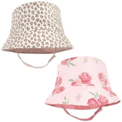 Hudson Baby Infant Girl 4Pc Sun Protection Hat, Blush Rose Leopard Mint Floral Leopard, 12-24 Months