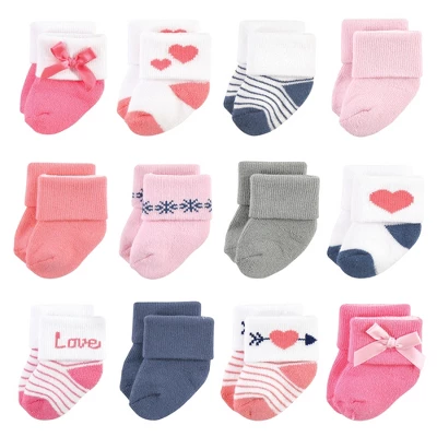 Hudson Baby Infant Girl Cotton Rich Newborn And Terry Socks, Love 12-Pack 8 Hudson Baby Infant Girl Cotton Rich Newborn And Terry Socks, Love 12-Pack - Image 8