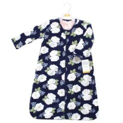 Hudson Baby Infant Girl Long Sleeve Plush Faux Fur Sleeping Bag, Wearable Blanket, White Peonies