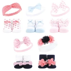 Hudson Baby Infant Girl 20Pc Headband And Socks Giftset, Pink Blue, One Size