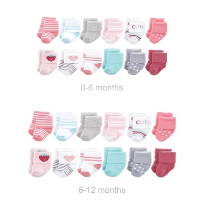 Hudson Baby Infant Girl Grow With Me Cotton Terry Socks, Strawberry, 0-6 And 6-12 Months 1 Hudson Baby Infant Girl Grow With Me Cotton Terry Socks, Strawberry, 0-6 And 6-12 Months
