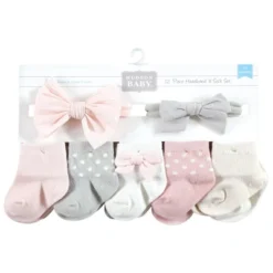 Hudson Baby Infant Girl Sock And Headband 12pc Set, Basic Pink Gray, 0-9 Months