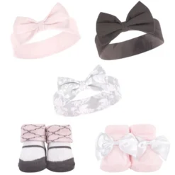 Hudson Baby Infant Girl 10Pc Headband And Socks Set, Damask, 0-9 Months