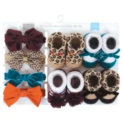 Hudson Baby Infant Girl Headband And Socks Giftset, Fall Leopard, One Size