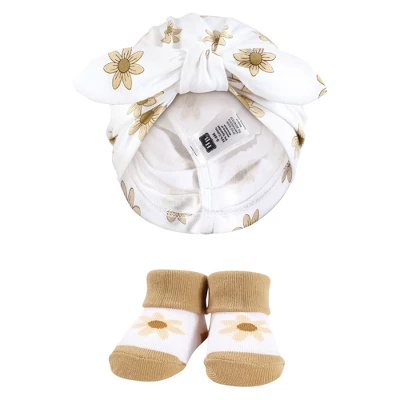 Hudson Baby Infant Girls Turban And Socks Set, Golden Daisy Outline, One Size 3 Hudson Baby Infant Girls Turban And Socks Set, Golden Daisy Outline, One Size - Image 3