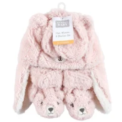 Hudson Baby Infant Girl Trapper Hat, Mitten And Bootie Set, Pink Bear