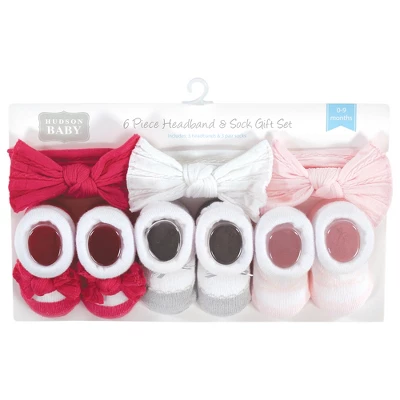 Hudson Baby Infant Girls Headband And Socks Giftset, Pink White, One Size 1 Hudson Baby Infant Girls Headband And Socks Giftset, Pink White, One Size