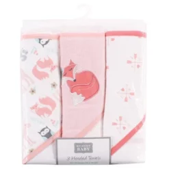 Hudson Baby Infant Girl Cotton Rich Hooded Towels, Pink Fox, One Size