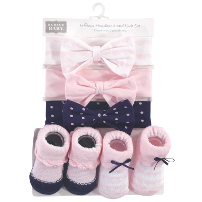 Hudson Baby Infant Girl Headband And Socks Set 5pk, Pink Polka Dot, 0-9 Months 1 Hudson Baby Infant Girl Headband And Socks Set 5pk, Pink Polka Dot, 0-9 Months