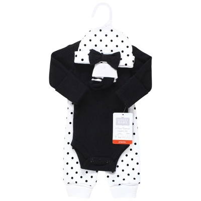 Hudson Baby Girls Thermal Preemie Layette Set 4pc Long Sleeve Outfit, Black White Dots, Preemie 1 Hudson Baby Girls Thermal Preemie Layette Set 4pc Long Sleeve Outfit, Black White Dots, Preemie