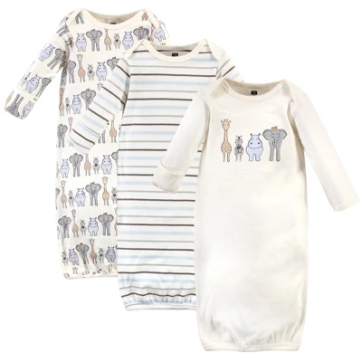 Hudson Baby Infant Boy Cotton Long-Sleeve Gowns 3pk, Royal Safari 4 Hudson Baby Infant Boy Cotton Long-Sleeve Gowns 3pk, Royal Safari - Image 4