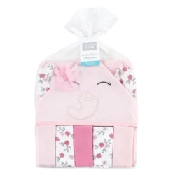 Hudson Baby Infant Girl Hooded Towel And Five Washcloths, Floral Pretty Elephant, One Size