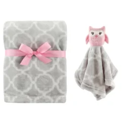 Hudson Baby Infant Girl Plush Blanket With Security Blanket, Gray Owl, One Size