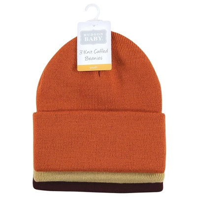 Hudson Baby Family Knit Cuffed Beanie 3pk, Rust 1 Hudson Baby Family Knit Cuffed Beanie 3pk, Rust