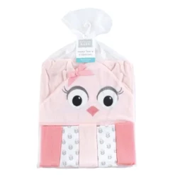 Hudson Baby Infant Girl Hooded Towel And Five Washcloths, Pink Owls, One Size