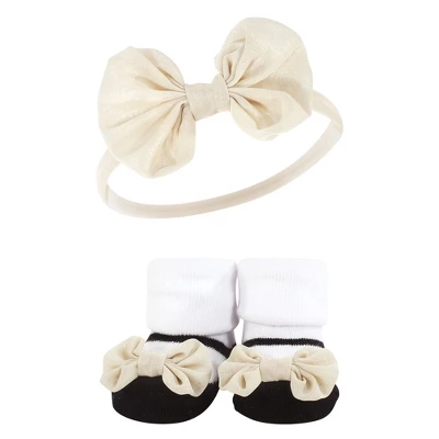 Hudson Baby Infant Girl Headband And Socks Giftset, Black Stripe Neutrals, One Size 4 Hudson Baby Infant Girl Headband And Socks Giftset, Black Stripe Neutrals, One Size - Image 4