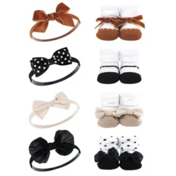 Hudson Baby Infant Girl 16Pc Headband And Socks Set, Classic Neutrals Houndstooth Burgundy, One Size