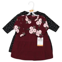 Hudson Baby Girl Cotton Dresses, Black Burgundy Floral