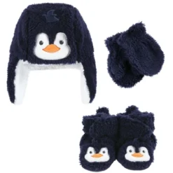 Hudson Baby Infant Boy Trapper Hat, Mitten And Bootie Set, Navy Penguin -Hudson Baby Store GUEST 328d6732 b19f 4d70 b571 f1311363e7c9