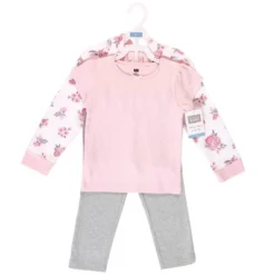 Hudson Baby Infant And Toddler Girl Cotton Hoodie, Bodysuit Or Tee Top And Pant Set, Pink Floral Toddler