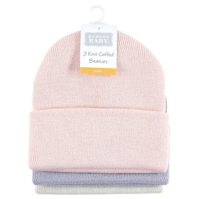 Hudson Baby Family Knit Cuffed Beanie 3pk, Lavender 1 Hudson Baby Family Knit Cuffed Beanie 3pk, Lavender