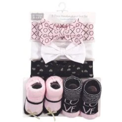 Hudson Baby Infant Girl Headband And Socks Set 5pk, Love, 0-9 Months