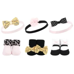 Hudson Baby Infant Girl 12Pc Headband And Socks Giftset, Gold Sequin, One Size