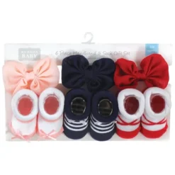 Hudson Baby Infant Girls Headband And Socks Giftset, Red Navy Bows, One Size