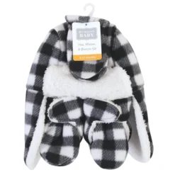 Hudson Baby Unisex Baby Trapper Hat, Mitten And Bootie Set, Black White Plaid