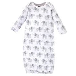 Hudson Baby Infant Cotton Long-Sleeve Gowns 4pk, Gray Elephant, 0-6 Months
